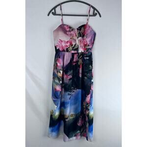 Floral Strapless Mini Dress in Pink and Blue